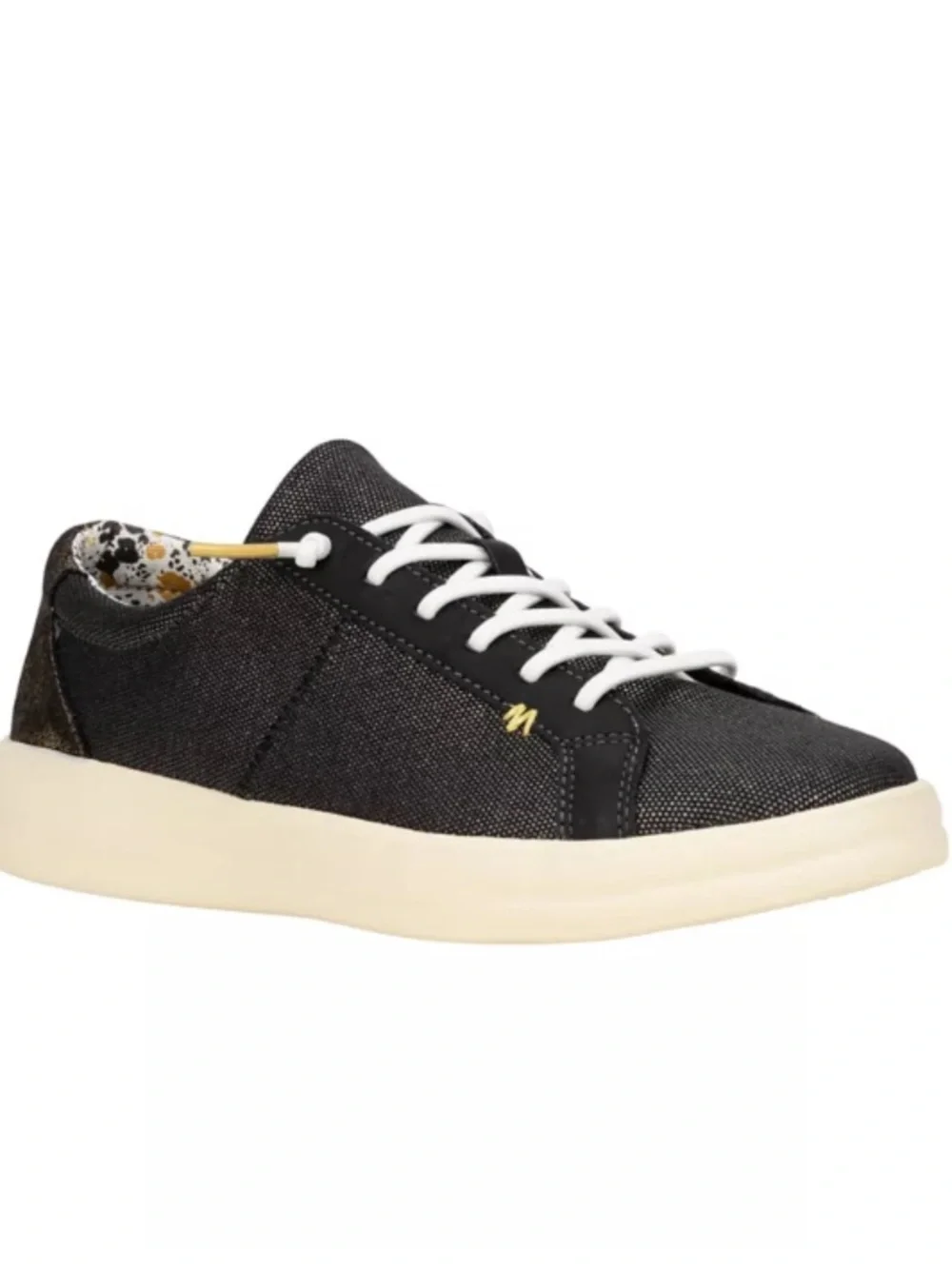 HTF Nwot Hey Dude Karina Shimmer Lace Up Sneakers Denim Black Metallic‎ Gold